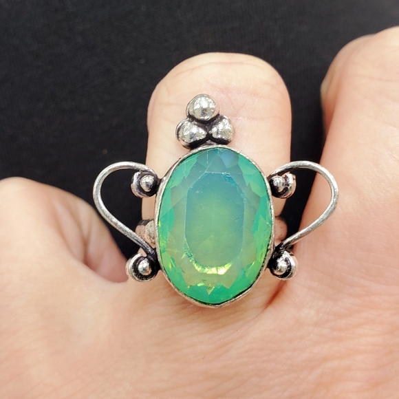 New Milky Green Fire Opal 925 Silver Ring. - Picture 1 of 12